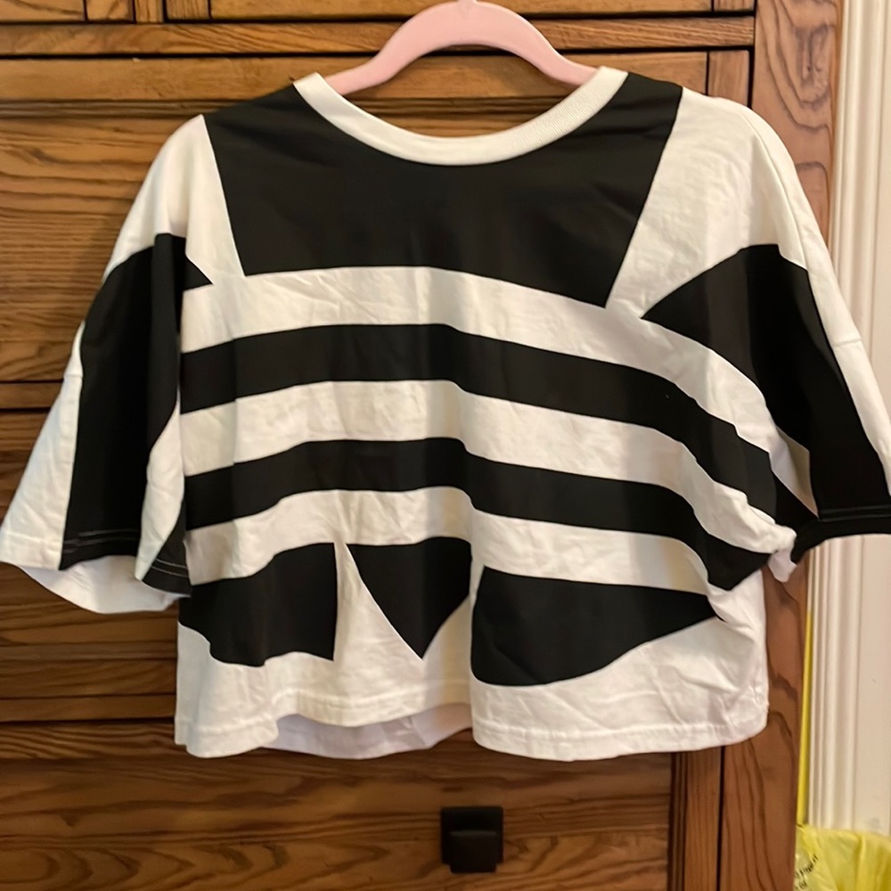 Large black and white Adidas crop top worn once